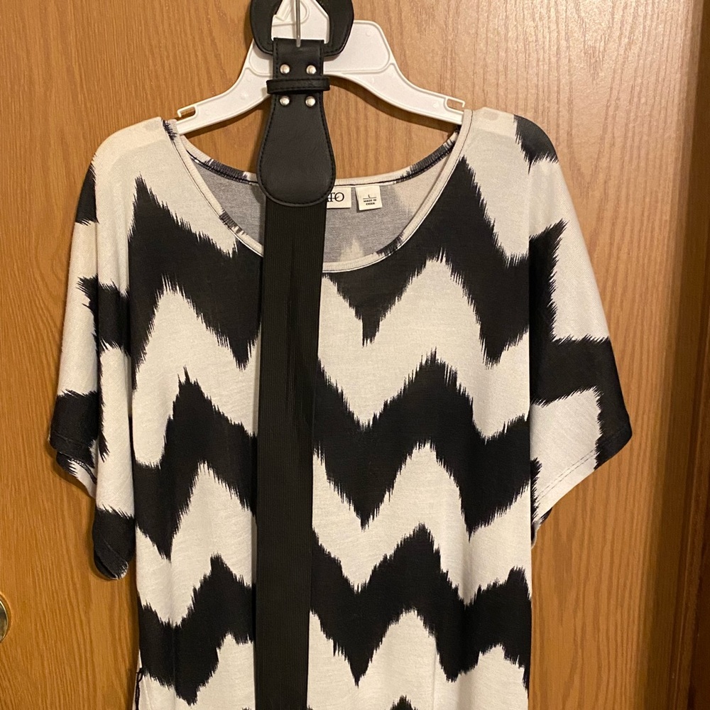 Black and White Cato Blouse with Belt